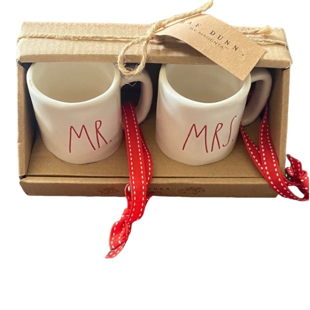 Rae Dunn Red Lettered Mr. & Mrs. Mug Pair Ornaments.